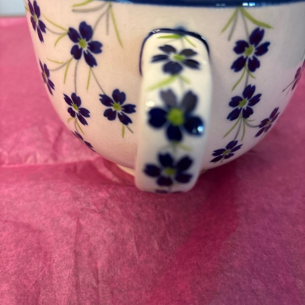 Boleslaweic Polish Pottery Large Mug Soup Latte Cup Spring Blossoms 23 oz - Picture 5 of 12